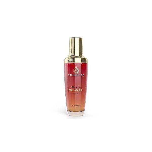 Moroccan Argan Oil Elixir, Lightweight, Nourishing & Vitamin-Rich, with Cold-Pressed Linseed Oils, for Shine, Frizz Control Heat Protection, in a Premium Glass Bottle,100 mL (3.4 oz)