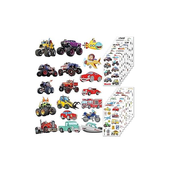 Monster Truck Temporary Tattoos for Car enthusiasts180+PCS(20 sheets) Construction Trucks Vehicle Digger Bulldozer Birthday Cool Party Supplies Favors Fake Prize Gift