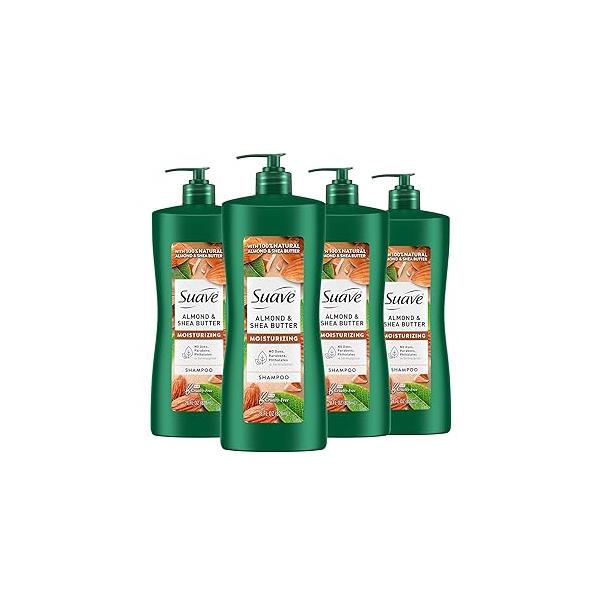 Suave Professionals Moisturizing Shampoo for Dry Hair Almond and Shea Butter Paraben-free Dye-free 28 oz, Pack of 4