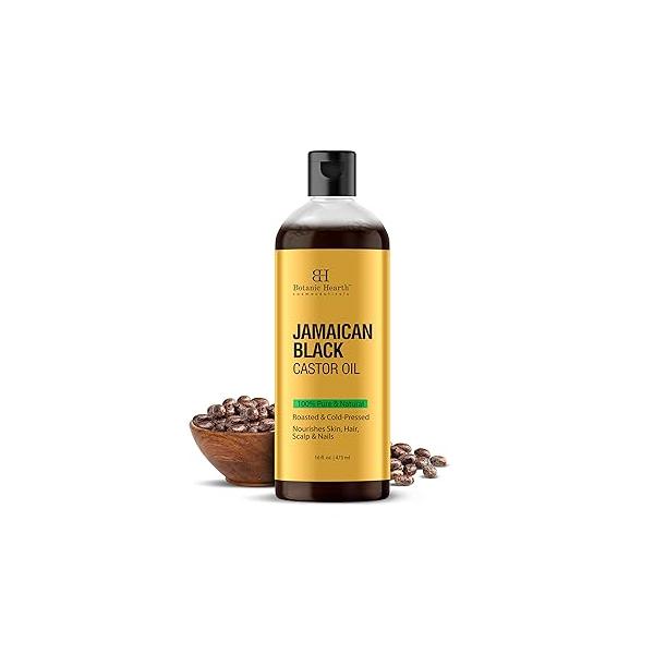 Botanic Hearth Jamaican Black Castor Oil (16 fl oz) | Roasted & Cold-Pressed Promotes Hair Growth Natural Skin Care Ideal for Massage, Scalp, Nails