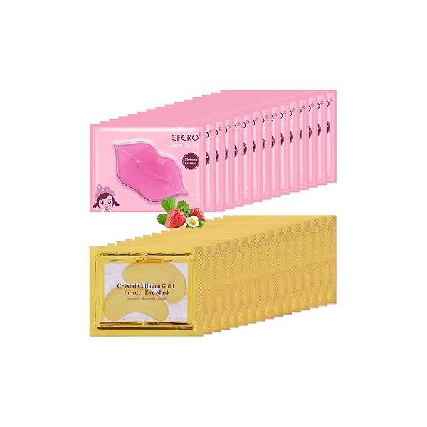 30 Pairs Lip Mask & Under Eye Mask, 24K Crystal Collagen Patches for Puffy Eyes, Reducing Fine Lines Dark Circle, Sheet Effectively Nourishes the Skin