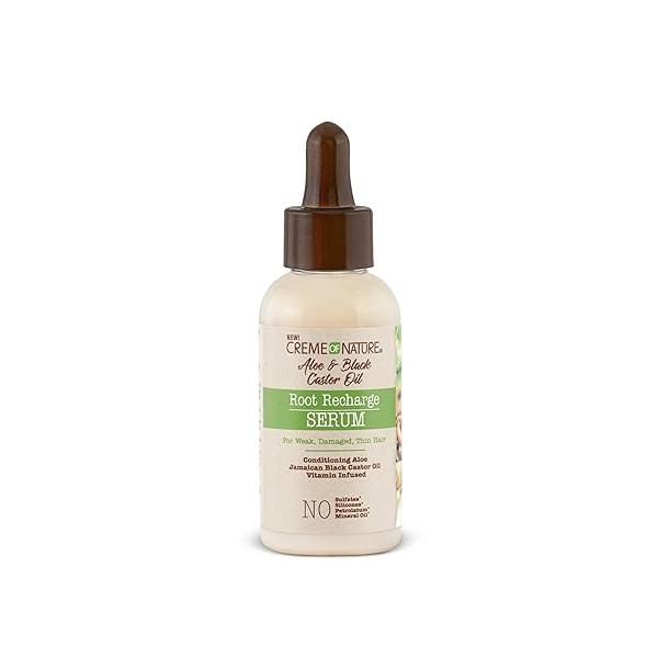 Creme of NatureRoot Recharge Serum, Aloe & Black Castor Oil Formula, for Weak, Damaged, Thin Hair, 1.7 Oz