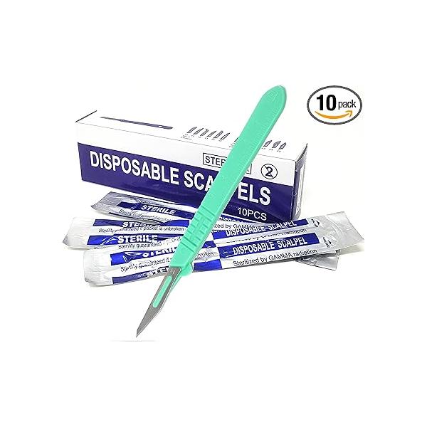 Disposable Sterile Scalpel #11, Podiatry & Professional Corn Callous Knife, Precision Carbon-Steel Blades with Plastic Handle - Individual Pouches Pedicure, Wart Removal More Box of 10