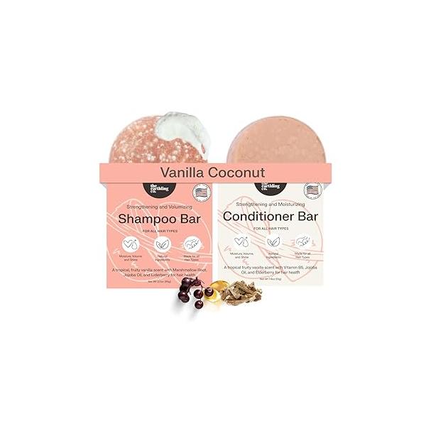 The Earthling Co. Shampoo & Conditioner Bar Set - Promote Hair Growth, Strengthen Volumize All Types Paraben Sulfate Free Formula with Natural Ingredients for Dry (Vanilla Coconut)