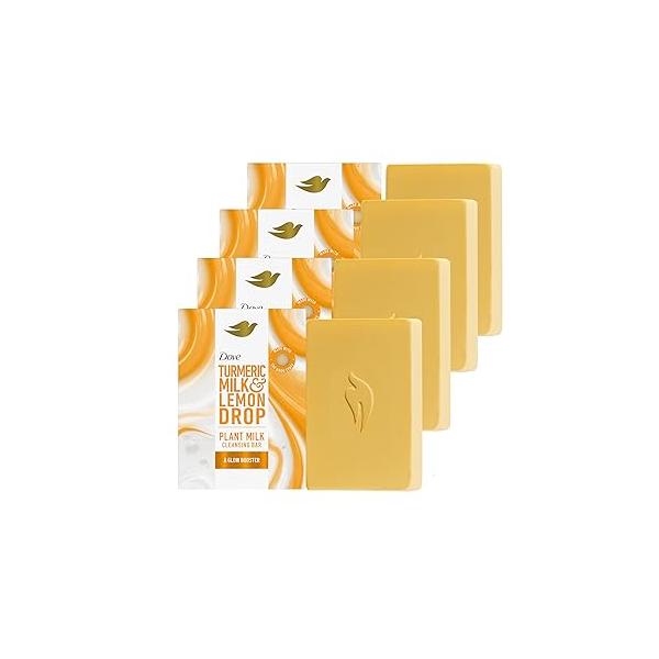 Dove Plant Milk Cleansing Bar Soap Turmeric & Lemon Drop Glow Booster 4 Count for Moisturized Skin Gentle Cleanser, No Sulfate Cleansers or Parabens, 98% Biodegradable Formula 5 oz