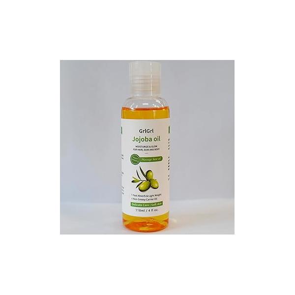 Jojoba Oil Organic, 118ML - Moisturize & Glow for Hair, Skin, and Body Pure Cold Pressed Natural, Fast Absorb Non-Greasy