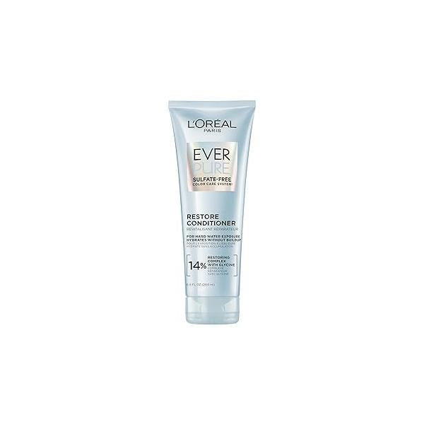L'Oreal Paris Restore Sulfate Free Conditioner with Antioxidants, Moisturizing for Hard Water Exposure and Styling Build-up, EverPure, 6.8 Fl Oz
