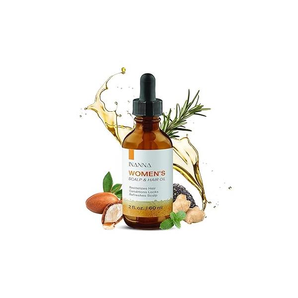 Inanna Women's Blend of 8 Organic Hair Oil, Rejuvenating & Strengthening Formula, Promotes Thicker Fuller Hair, Oils for Scalp to Tip Transformation, Serum, Thickening