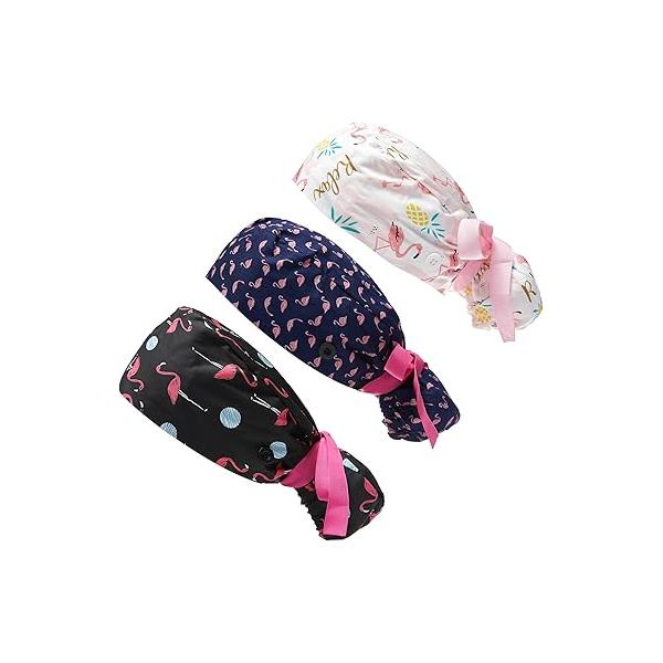 Surgery Cap Bouffant Caps Working with Buttons and Ribbon Tie for Women, Long Hair