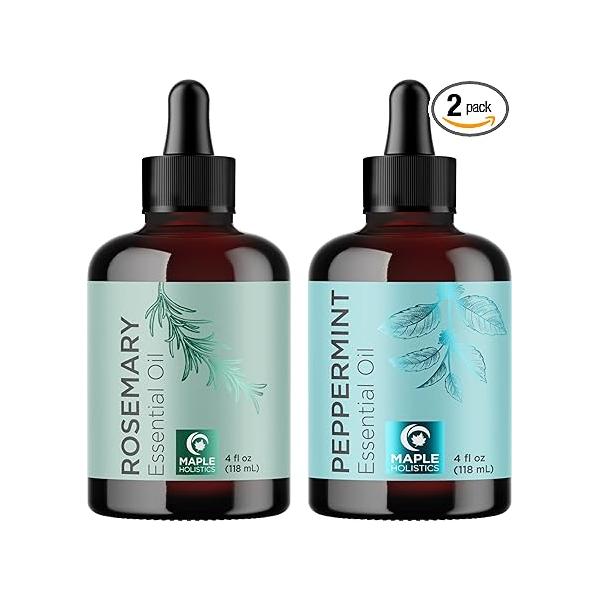 Premium Hair Oils for Growth - Pure Peppermint and Rosemary Oil Treatment Set with Essential 4 Fl Oz Each