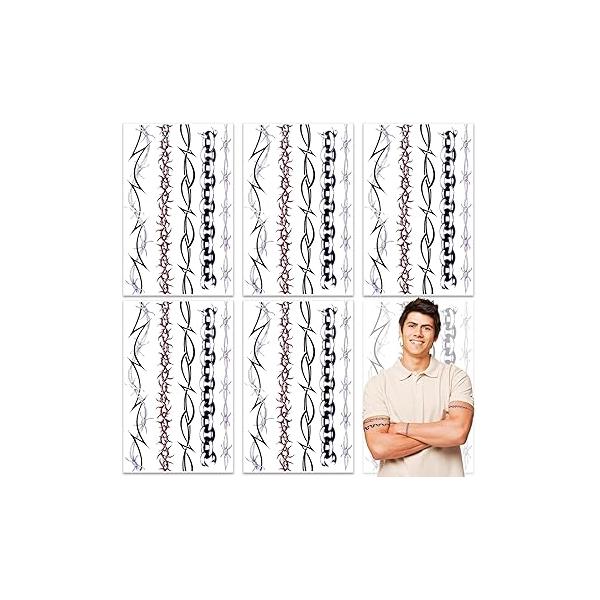 OIIKI 40pcs Temporary Barbed Wire Tattoos, Large Tattoos Waterproof Fake Vintage Body Art Tattoo Stickers for Men Women (5 Styles, 8 Sheets)