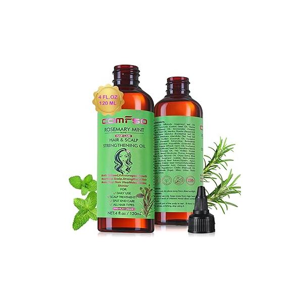 comfso Rosemary Oil for Hair Growth, Fathers Day Dad Gifts, Mint Treatment For Dry Damaged,Split End, Scalp Strenghtening With Biotin, Castor 4 Fl Oz