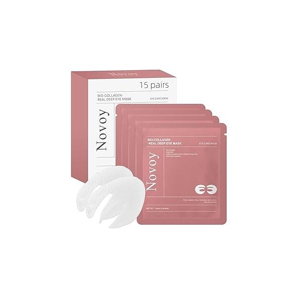 Novoy 15 Pairs Bio-Collagen Real Deep Eye Patches - 6-in-1 Retinol Overnight for Dark Circles, Puffiness & Wrinkles | 2% Caffeine/Hyaluronic/Niacinamide, Korean Popular Mask Lavender