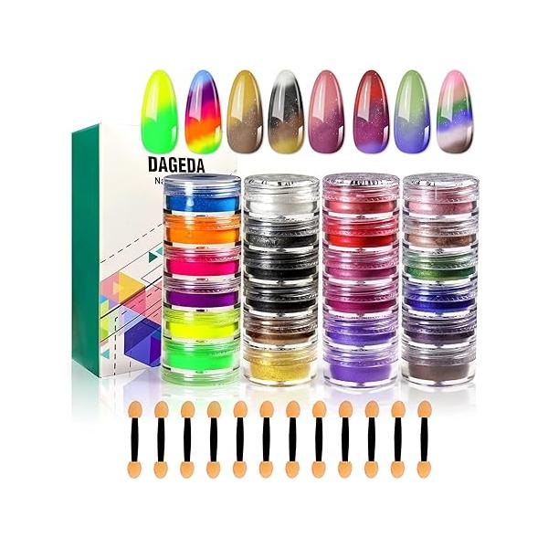 DAGEDA 24 Color Pigment Nail Powder, Colorful Iridescent Glitter Ultrafine Luminous Pearlescent High-Gloss Halo Nails Pigments Dust 3D DIY Art Decoration(Color B )