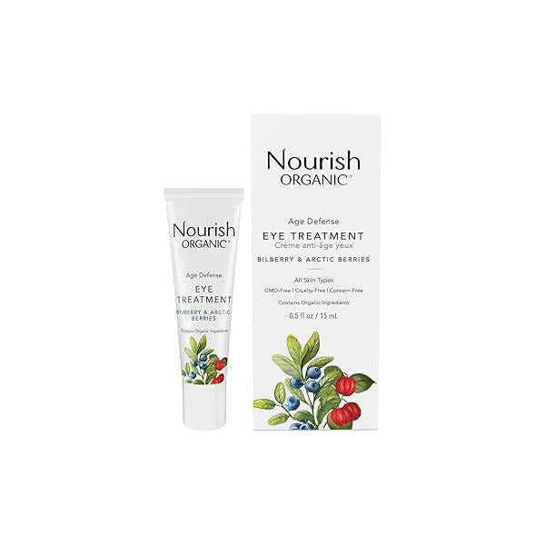 Nourish Organic Eye Treatment, Bilberry & Arctic Berries - Age Defense Under Cream with Vitamin C + Washable Cotton Round