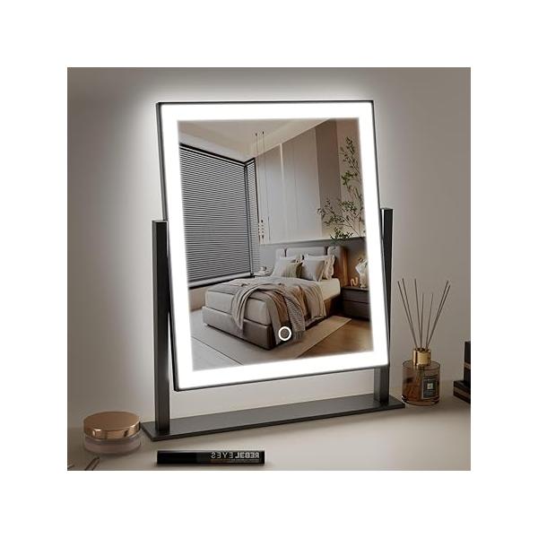 Lighted Hollywood Vanity Makeup Mirror with Light Smart Touch Control 3-Gear Dimable 360°Rotation (12in, Black)