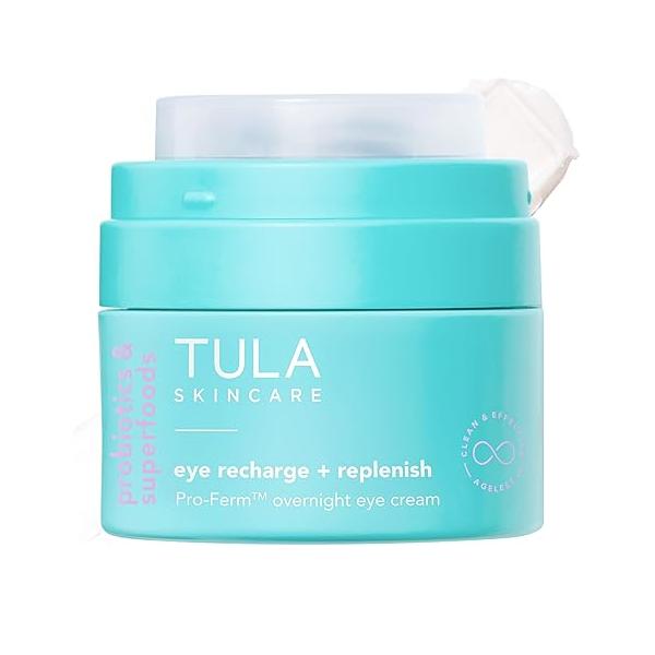 TULA Skin Care Eye Recharge + Replenish - Pro-Ferm Overnight Cream with Retinal, Protects & Intensely Hydrates, Minimizes the look of Fine Lines Wrinkles, 0.5 Fl. oz.