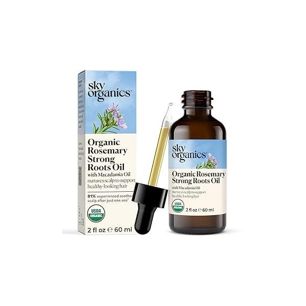Sky Organics - Organic Rosemary Oil with Strong Roots Hair Growth Serum Macadamia, Jojoba & Essential Oils for Scalp Natural Beauty and Care 2 fl oz