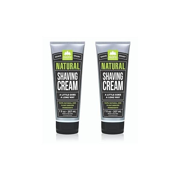 Pacific Shaving Company Natural Cream - Shea Butter + Vitamin E Shave for Hydrated Sensitive Skin Clean Formula a Smooth, Anti-Redness Irritation-Free (7 Oz, 2 Pack)