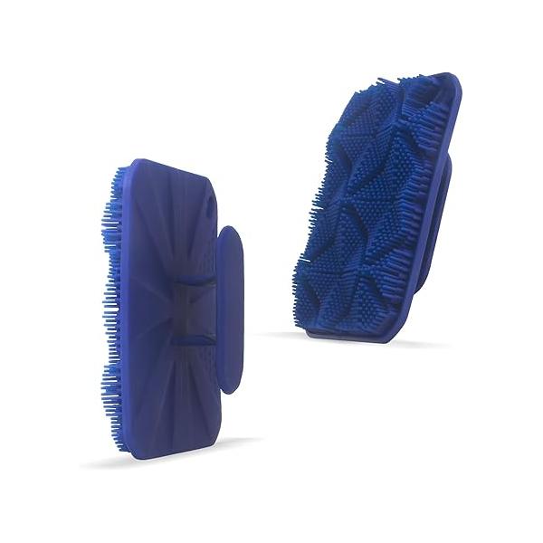 Soft Body Scrubber, Silicone Cleansing Massage Shower Brush, Exfoliating Scrubber for Cleaning & Nourishing Your Skin, Lather Well with Ergonomic Handle (Navy)
