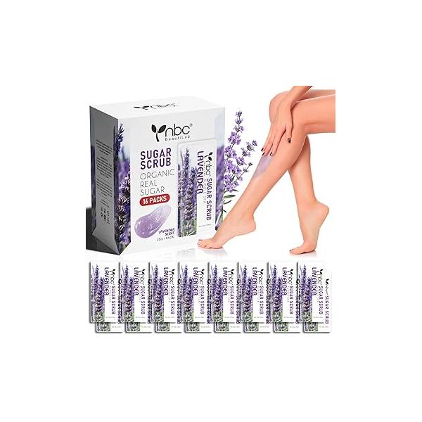 Foot Exfoliating Scrub, Sugar Dead Skin Remover for Feet, Individually Packaged Scrub Smooths, Hydrates, Detoxifies Tired and Dry Cracked Feet 16 Packs per Box, Lavender