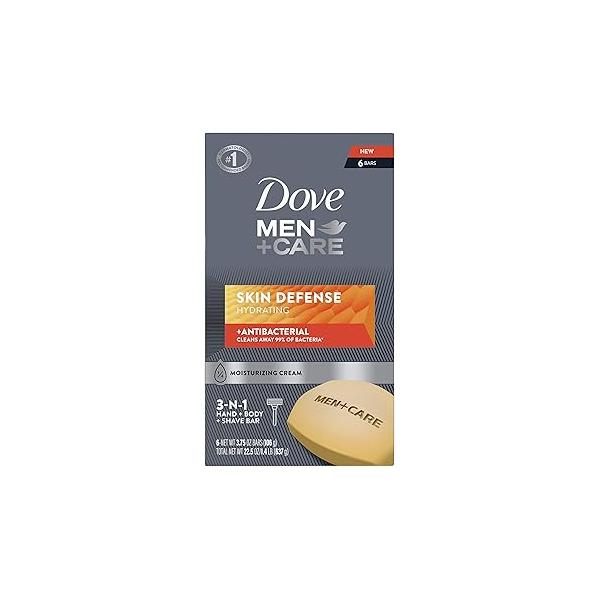 Dove Men+Care Soap Bar For Smooth, Hydrate & Nourishing the Skin - Defense Effectively Washes Away Bacteria, Cream, 3.75 Oz, 6 Count