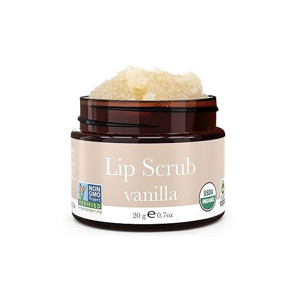 USDA Organic Lip Scrub Vanilla - USA Made with Natural Ingredients, Moisturizing Exfoliator for Dry Lips, Sugar Scrubber Smooth Small Beauty Gifts