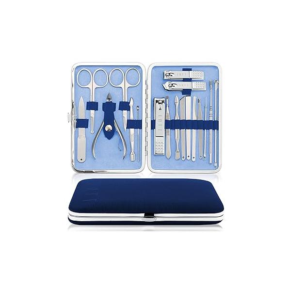 ENTT 18 Pcs Pedicure Kit Manicure Set - Grooming for Men, Women Premium Case & Carbon Steel Tools Professsional Tool For Travel, Home, Spa, Salon Gift Him, Her (Blue Case)