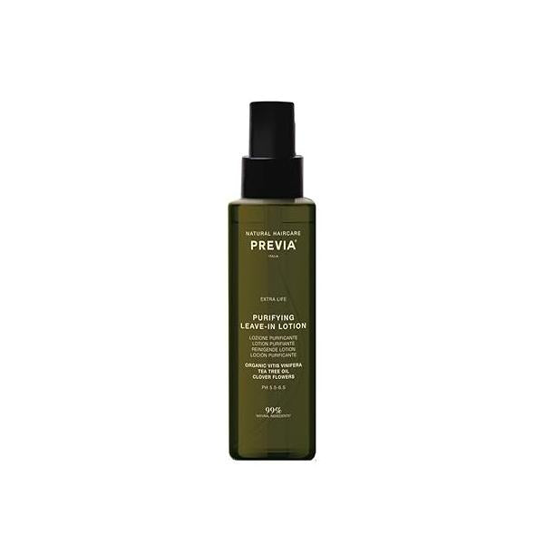 PREVIA Purifying Leave-In Hair Lotion - Gentle Anti-Dandruff For Daily Use, Detoxifies and Rebalances Dry Scalp Tissue, Natural Tea Tree Oil Clover Extract (3.38 Oz)