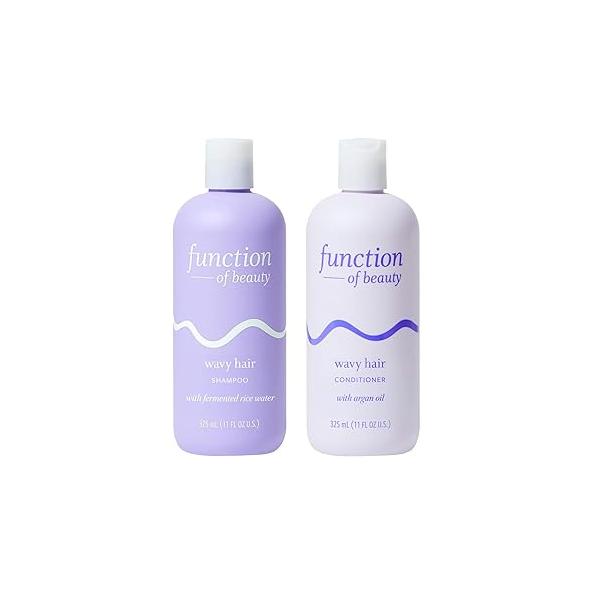 Function of Beauty Wavy Hair Shampoo & Conditioner Set, 11 oz Each - With Fermented Rice Water to Strengthen Argan Oil Enhance Glossiness Natural Shine, Sulfate-Free, Customizable Haircare