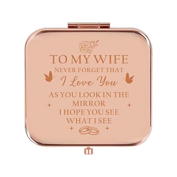 Wife Gifts from Husband, Personalized Compact Mirror, Unique Mothers Day Birthday for Wife, Romantic Anniversary Present Her Silvery