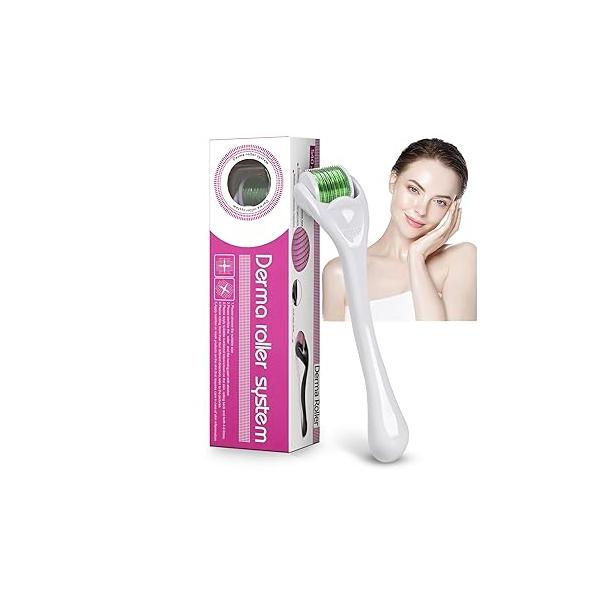 Derma Roller Beard 540, Titanium Micro Needling Microneedle for Men Women Home Use 0.25mm (White handle+ Green Roller)