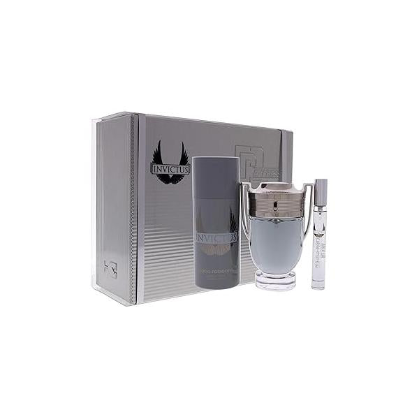 Paco Rabanne Invictus for Men - 3 Pc Gift Set 3.4oz EDT Spray, 0.34oz 5.1oz Deodrant Spray
