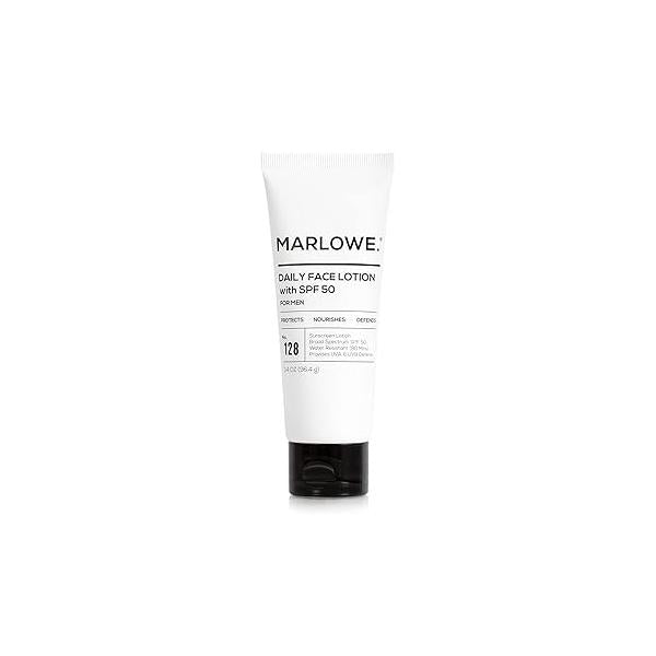 MARLOWE. No. 128 Men's Facial Lotion with Sunscreen SPF 50, 3.4 oz, Oil-Free, Lightweight Daily Face Moisturizer for Men, Includes Natural Extracts to Hydrate, Nourish & Soothe