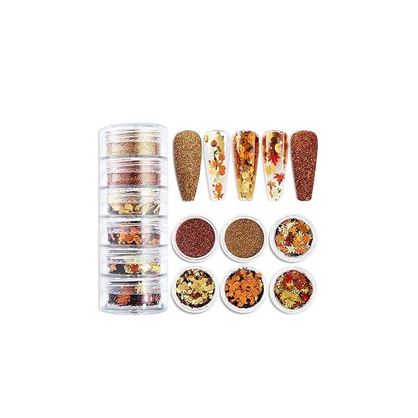 Thanksgiving Maple Leaf Glitter Nails Art Sequins 3D Fall Leaves Nail Flakes Autumn Shaped Designs Sparkly Decorations for Women Manicure