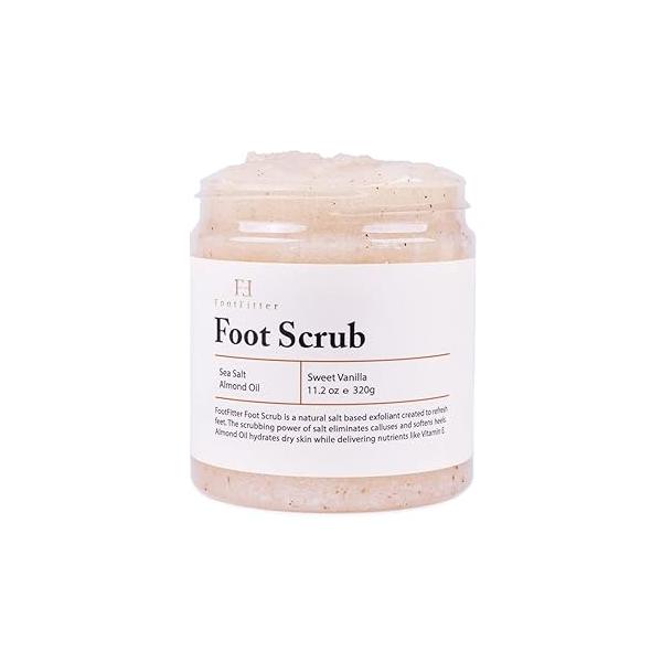 FootFitter Natural Foot Scrub with Sea Salt, Deep Exfoliating Care for Dry Skin, Calluses, and Cracked Heels, Smooths Feet (Made in Germany) Sweet Vanilla Scent