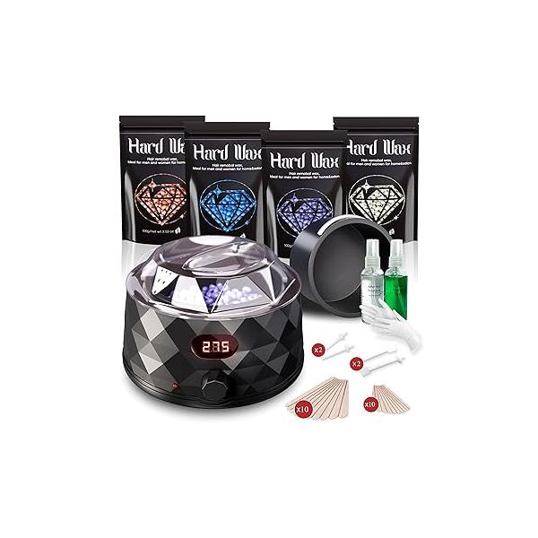 All-in-one Waxing Kit for Women and Men, Wax Warmer Hair Removal at Home with Beads & Silicone Pot, Pots Professional All Types Sensitive Skin