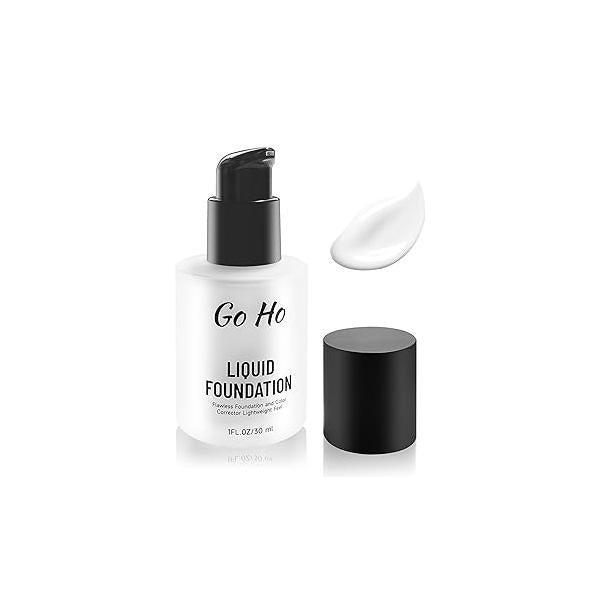 Go Ho White Liquid Foundation,Full Coverage Foundation Color Corrector Demi Matte Finish for Goth Clown Makeup, Daily,Cosplay, Halloween Makeup