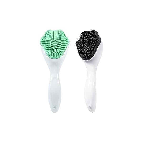 Silicone Face Scrubber Exfoliating Brush 2 Pack for Men, Beomeen Manual Handheld Facial Cleansing Blackhead Scrubber, Soft Bristles Waterproof Skincare, Black