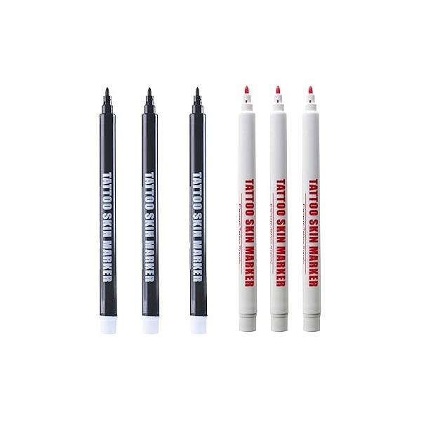 Tattoo Stencil Skin Markers, 3 Purple and Red Bold Tip Marking Pens for Freehand Tatttooing Designs onto