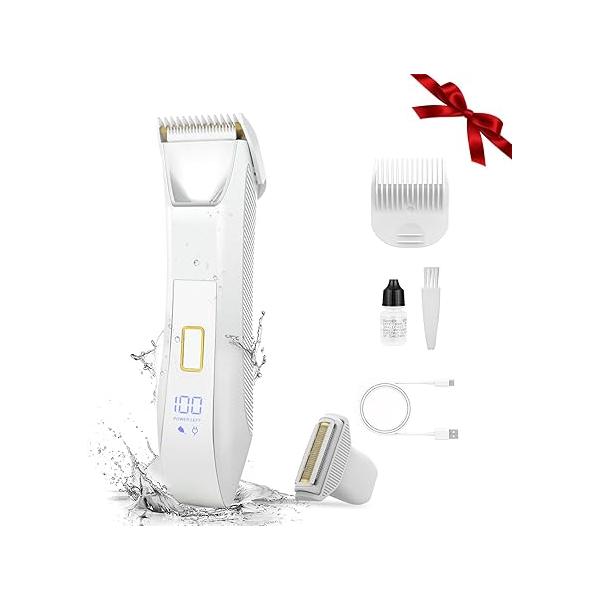 Manscape Ball Trimmer for Men, 2-in-1 Body Hair Groomer and Groin Shaver -Dual-Head No-Nick Shaving, Smooth Grooming, Lightweight with Travel Lock, IPX7 Waterproof, LED Display