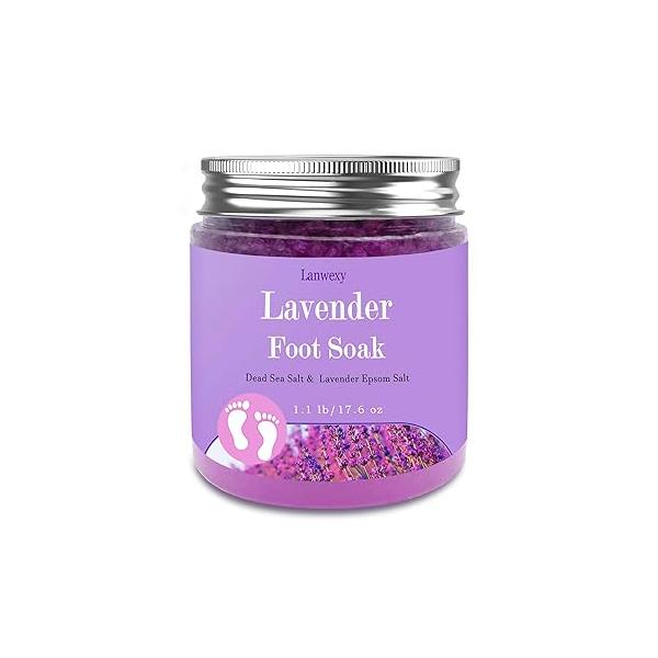 Lavender Foot Soak with Epsom Salt and Sea Salt. Organic Natural Handmade Spa Pedicure Care For Callus, Dry Cracked, Tired Feet, Stubborn Odor Scent.(1.1 Lbs)