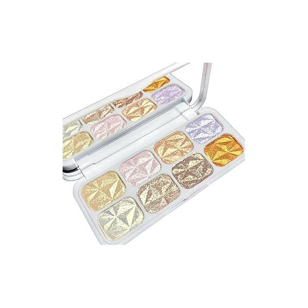 8 Colors Face Highlighter Makeup Palette,Shimmer Glitter Multichrome Highlight Powder,All Sparkling Shades Can Be layered or Worn Individually to Enhance and Brighten Your Features