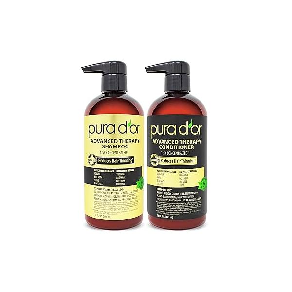 PURA D'OR Advanced Therapy Biotin Shampoo & Conditioner Hair Care Set For Thinning, CLINICALLY TESTED Effective Results, Herbal Thickening Products Women Men, 16oz x2
