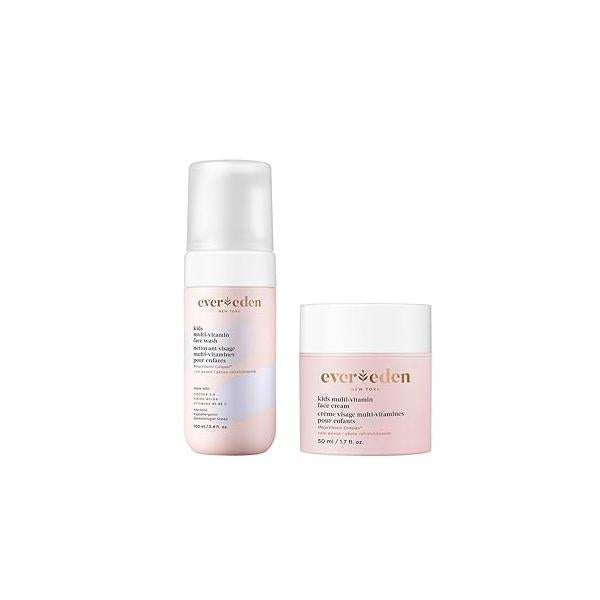 Evereden Kids Happy Face Duo (Cool Peach) - Multi-Vitamin Wash & Cream Set Clean, Vegan Skin Care for 3+ Moisturizing, Nourishing, Protective