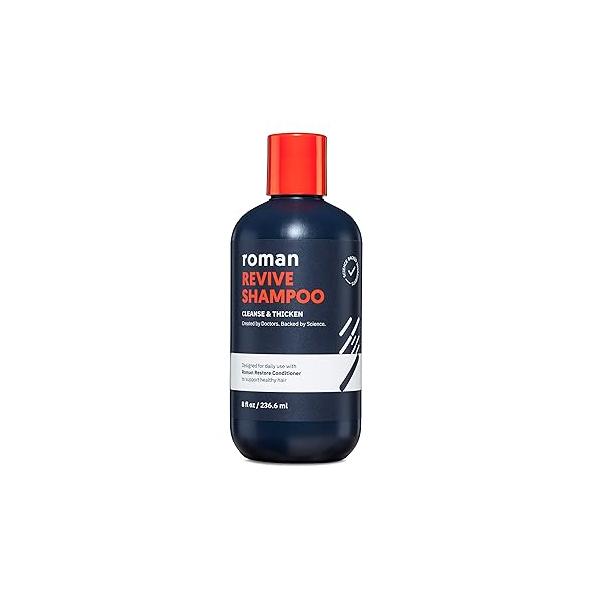 ROMAN Men's Revive Shampoo, Exfoliates & Clarifies with Peppermint, Cleanses for Thicker-Looking Hair, With Saw Palmetto, Pumpkin Seed Oil, Caffeine, Without Sulfates, Parabens, Phthalates, 8 fl oz