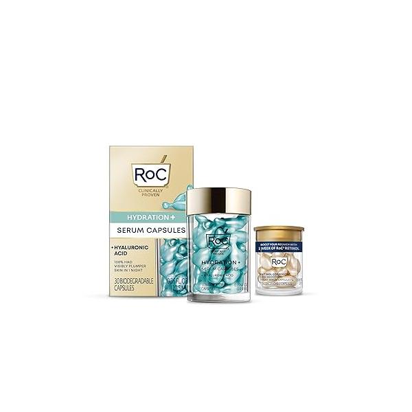 RoC Multi Correxion Hyaluronic Acid Night Serum Capsules (30 CT) for intense hydration + Retinol (7 CT), Skin Care Routine, Anti-Aging Wrinkle Treatment Women and Men