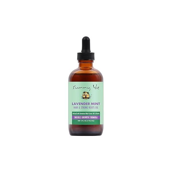 Sunny Isle Lavender Mint Hair and Strong Roots Oil 4oz | Infused with Jamaican Black Castor Biotin Strengthen Nourish Follicles Dry Scalp, Split Ends Double Growth Formula