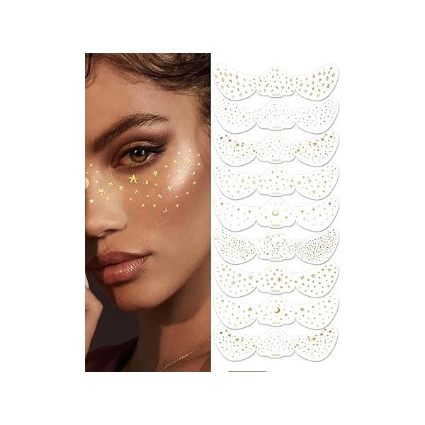 9PCS Glitter Freckles Face Tattoo, Makeup Patches,Face Speckles Patches ,Glow Up Rave Accessories for Women