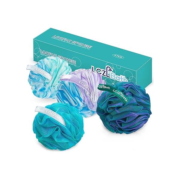 Loofah 4 Pack 75g Extra Large Loofa Set Soft Bath Sponge Thick Body Wash Puffs for Shower
